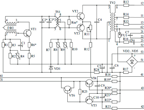 Рис.1. Электрическая принципиальная схема генератора камертонного ГКШ-9