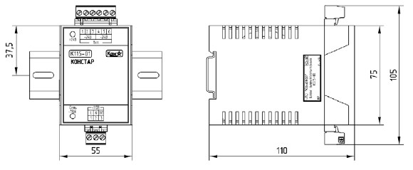 Схема габаритных размеров блока К115-02